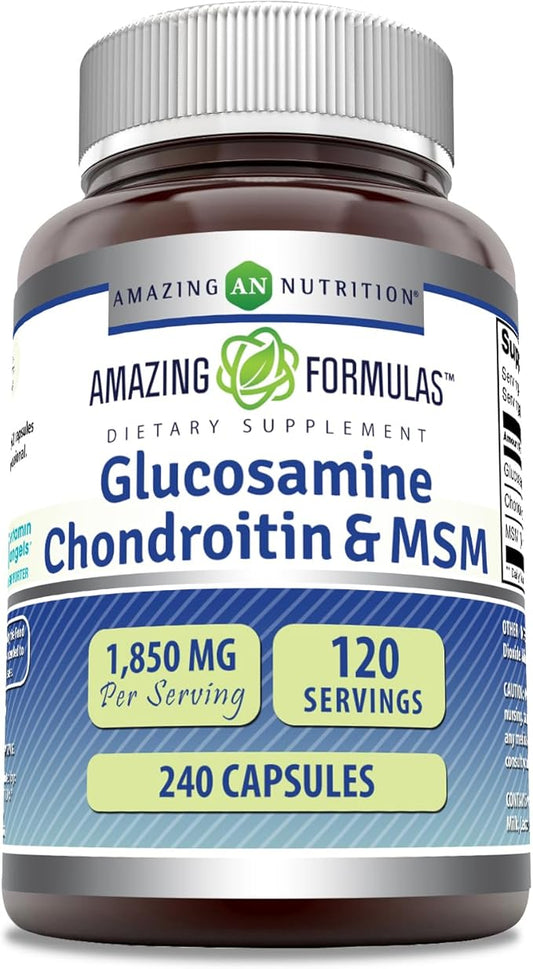 Amazing Formulas Glucosamine Chondroitin & MSM Supplement | 1850 Mg per Serving | 240 Capsules | Non-GMO | Gluten-Free | Made in USA