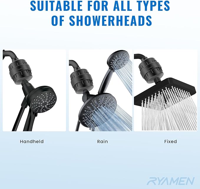 Heavy Duty Shower Filter, Shower Water Filter, 99% REMOVAL Shower Head Filter for Hard Water, Heavy Metals, Chlorine, Enhanced Water Filtration for Healthier Skin and Hair (Black)