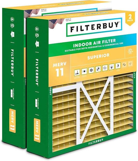 Filterbuy 20x22x5 Air Filter MERV 11 Allergen Defense (2-Pack), Pleated HVAC AC Furnace Air Filters Replacement for Amana, Goodman, Nordyne, & Five Seasons (Actual Size: 19.50 x 21.94 x 5.25 Inches)