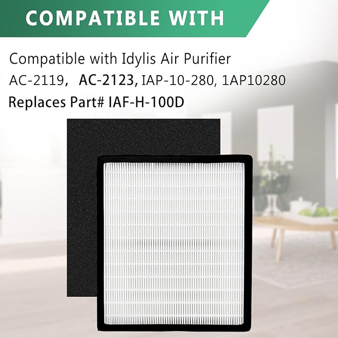 Gekufa Replacement Filter D Compatible with Idylis IAF-H-100D, IAP-10-280, 1AP10280, AC-2118, AC-2123 for Idylis Air Purifiers Include 2 Filters & 2 Carbon Filters