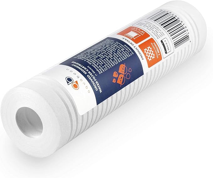 Aquaboon Whole House 1 Micron 10 x 2.5 PP Grooved Sediment Water Filter Cartridge Replacement Compatible with AP110, WHKF-GD05, CFS110, P5, 6-Pack