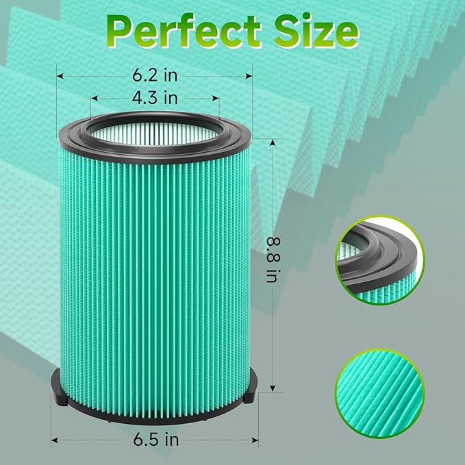 2 Pack VF6000 Replacement Filter for RIDGID, Standard Wet/Dry Vac Filter Vf6000 Compatible with RIDGID Vacs Wet Dry 5-20 Gal, 6-9 Gal for Husky Vacuum