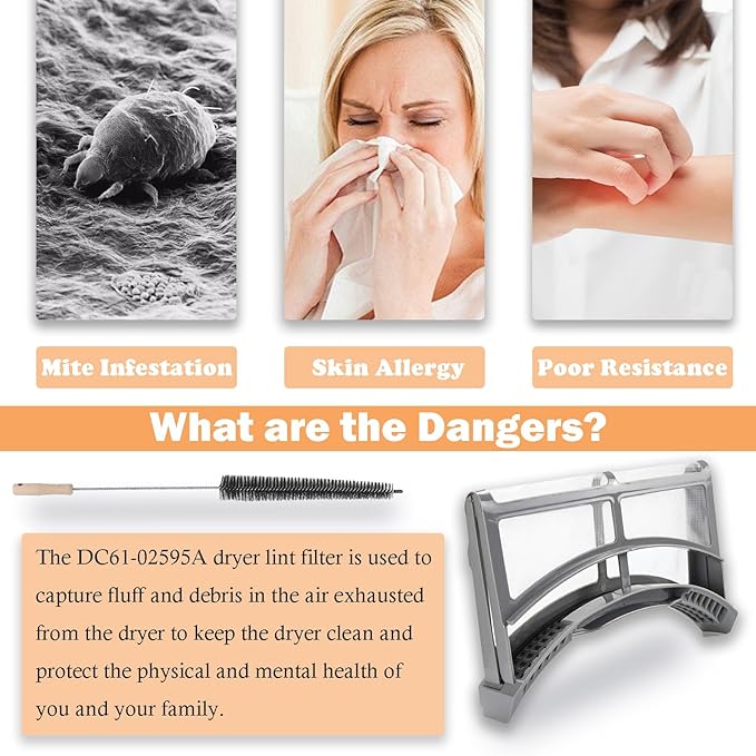 𝟮𝟬𝟮𝟱 𝗡𝗘𝗪 DC61-02595A Dryer Lint Filter Case Screen with Cleaner Brush - Replacement for Samsung Dryer, Replaces 2069505,AP4578777,PS4206799, EAP4206799