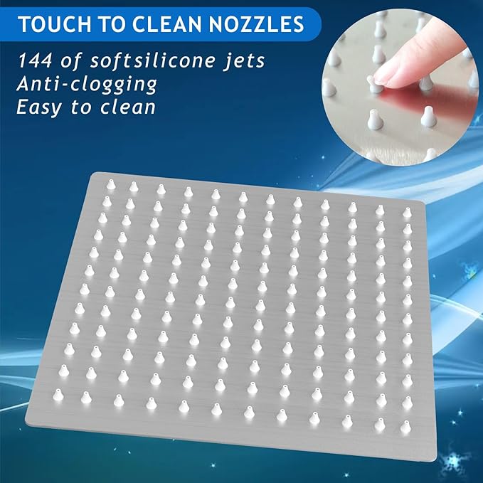 Voolan Rain Shower Head with Filtered - High Flow Large Rainfall Shower Heads Made of Stainless Steel - Waterfall Showerhead Filter For Hard Water(12" Brushed Nickel)