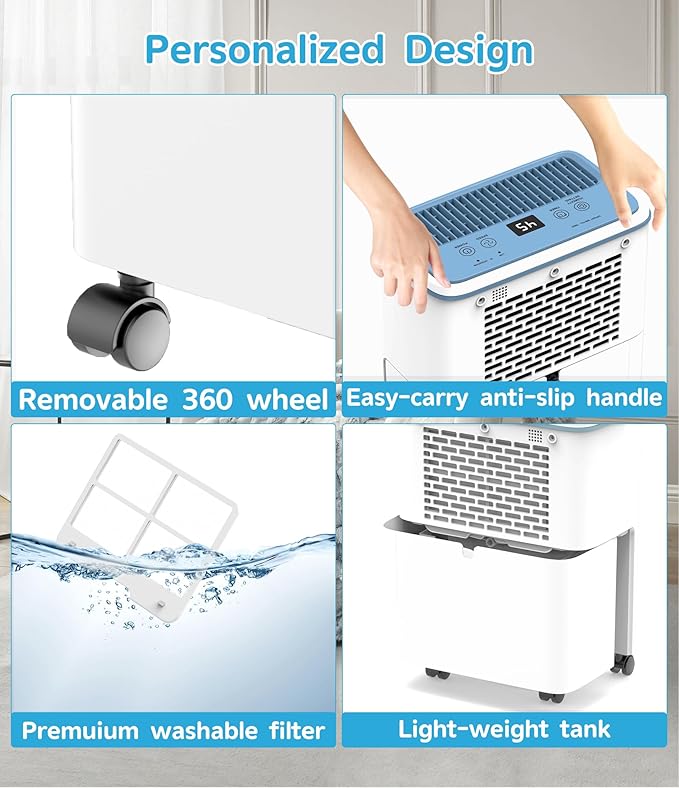 FRESHDEW Dehumidifier, 30 Pints Dehumidifiers for Home, 1500 Sq. Ft Dehumidifiers with Drain Hose, 0.52 Gallon Water Tank for Basement Bathroom Bedroom, Overflow Protection, 24H Timer (1500 Sq.ft)