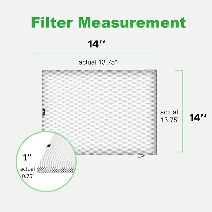 14x14x1 Extra Replacement Filter without Frame, Washable and Reusable Air Filter 14x14x1 for AC HVAC Furnace, MERV 8 Air Filters Machine Washable, AC Furnace Air Filter without Frame