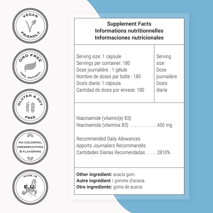 Supersmart - Niacinamide Supplement 2000mg per Day (Nicotinamide) - Flush Free Vitamin B3 Niacin | Non-GMO & Gluten Free - 180 Vegetarian Capsules