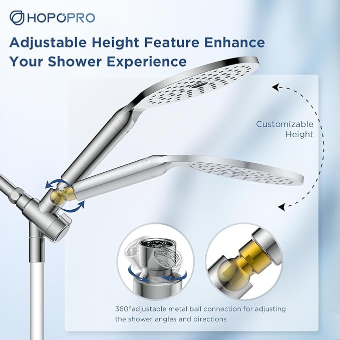 Dual Filtered Handheld Shower Heads Combo, HOPOPRO 15-Mode High Pressure Rainfall Showerheads Combo Set with Filter, for Hard Water, Removes Chlorine, Improves Skin Hair Condition, Modern Chrome