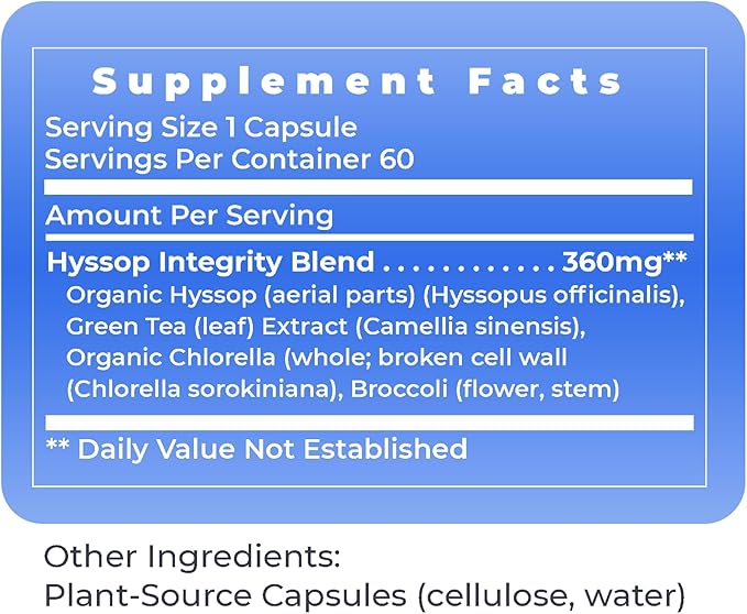 Premier Research Labs Hyssinol - Hyssop Herb, Hyssop Capsules, Wellness Pills with Organic Hyssop Dry Herb, Dietary Supplement with Green Tea, Antioxidant Support - 60 Vegetarian Capsules