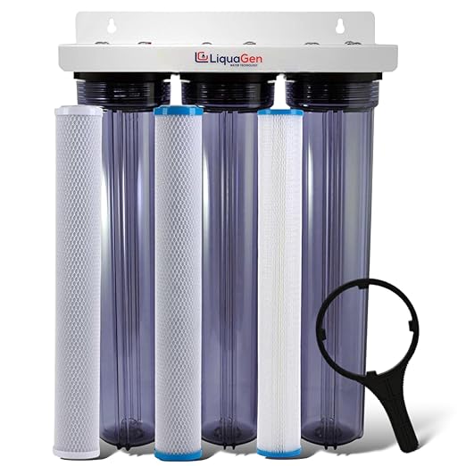 LiquaGen 2 and 3 Stage Dechlorinator Water Filter System - Fresh Water Aquariums & Hydroponics Gardening (20 inch, 3 Stage - Clear)