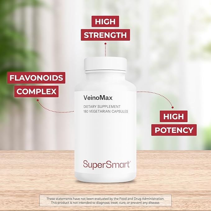 SuperSmart - VeinoMax (Advanced Complex) - with Diosmin, Hesperidin, Horse Chestnut, Vitexin - Veins Supplement | Non-GMO & Gluten Free - 180 Vegetarian Capsules