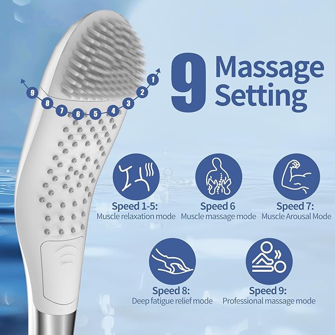 2-in-1 Shower Head with Detachable Massager, High Pressure Shower Heads, 4 Spray & 9 Massage Modes, Handheld Massager for Neck Back Body, Premium Bathroom Upgrade&Home Spa Experience