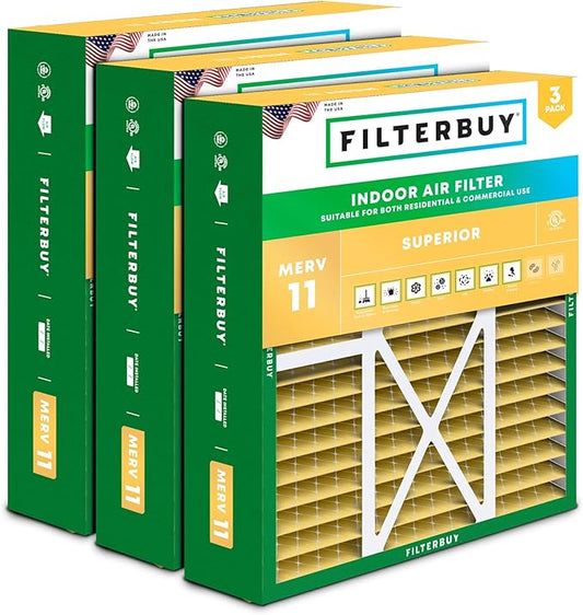 Filterbuy 20x22x5 Air Filter MERV 11 (MPR 1200) Allergen Defense Replacement (3-Pack), Pleated HVAC AC Furnace Filters for Amana, Goodman, Nordyne, & Five Seasons (Actual Size: 19.50 x 21.94 x 5.25)