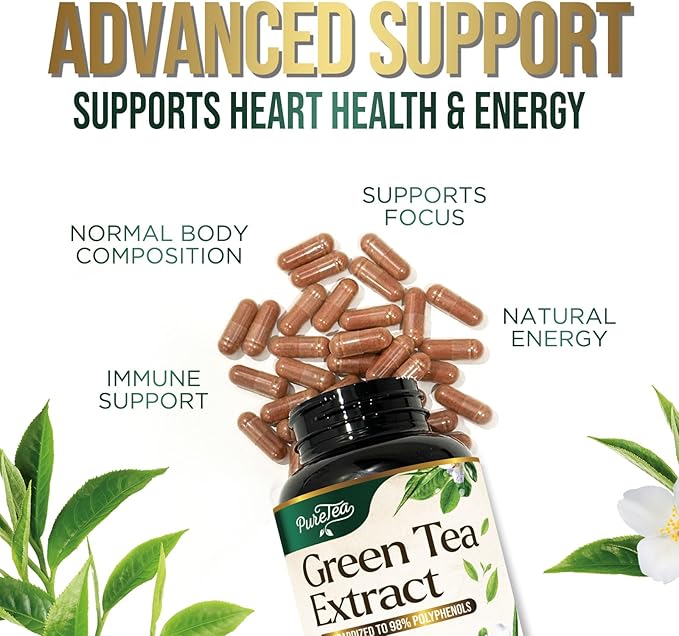 Green Tea Extract Capsules 1000mg with 98% Standardized Polyphenols & 45% EGCG for Heart Support with Antioxidants - 3X Absorption Green Tea Pills for Natural Energy, Gentle Caffeine - 240 Capsules