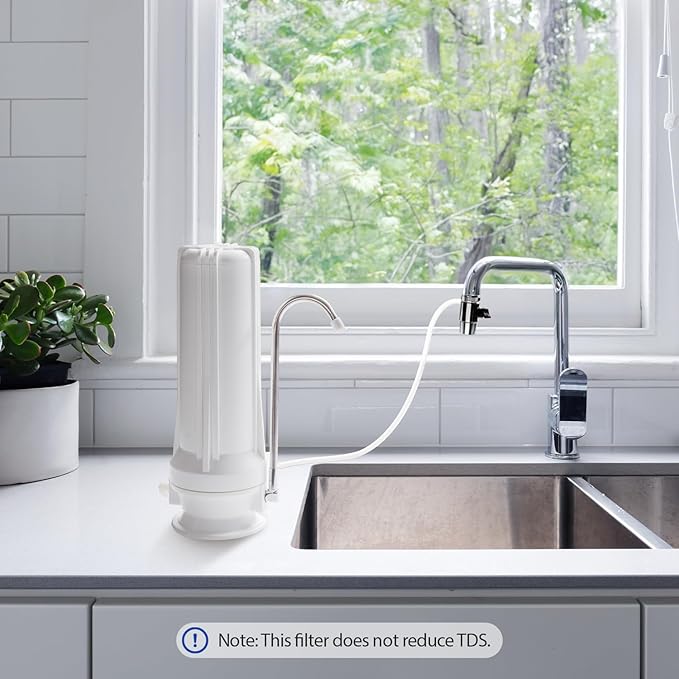 iSpring CT10-W Countertop Water Filter, Multi-Layer Faucet Water Filter System with Versatile Faucet Adapter, Reduces Heavy Metals, Bad Odor, and Chlorine, White