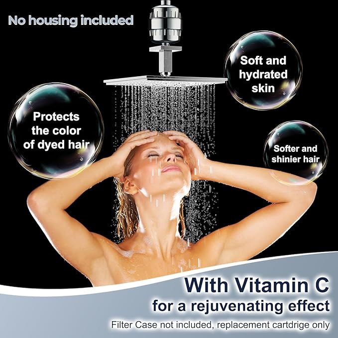 20-Stage Shower Head Filter Replacement Cartridge (No Housing) – Universal Shower Water Filter for Hard Water, Reduces Chlorine & Impurities for Softer Skin & Healthier Hair (Two Pack)