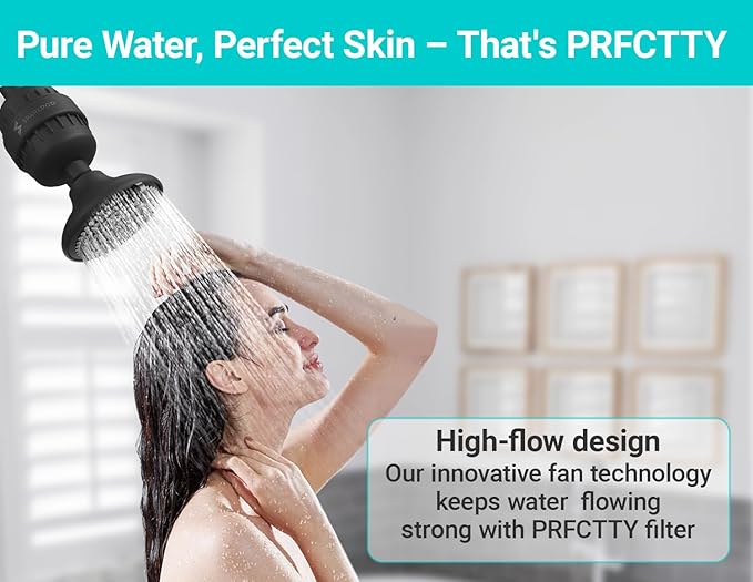 20 Stage Shower Head Filter,Revitalize Hair,Skin Nails While Purifying Water,Prevent Scale Buildup,High Output Fan Technology Softener Hard Water 99% Remove Lead,Chlorine,Fluoride,Matte Black