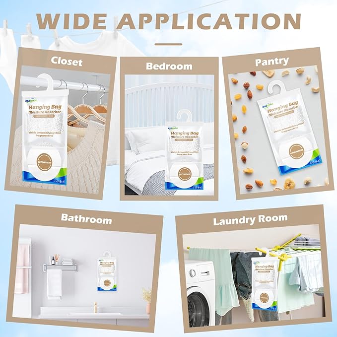 ZSZMFH 10 Pack Moisture Absorber Hanging Bags, Fragrance Free Humidity Packs, 15 OZ Dehumidifier Bags Effectively Trap Extra Moisture,Hanging Closet Dehumidifier Bags-425g/pack