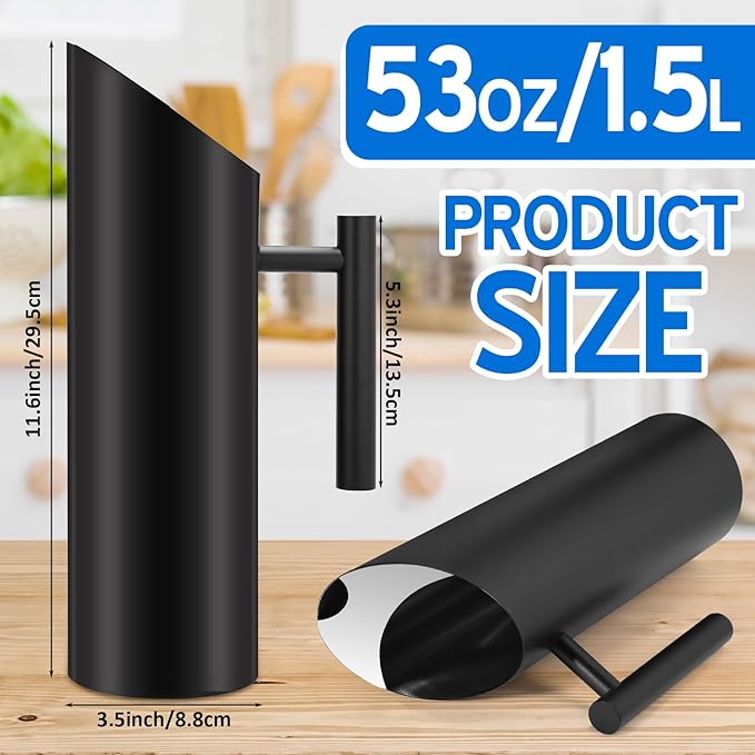 3 Pack 53oz/1.5l Stainless Steel Water Pitcher Modern Metal Pitcher with Ice Guard Black Carafe Drink with Handle or Iced Hot Drink Tea Juice Coffee Beer