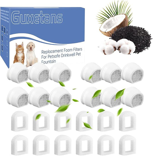 24Packs Pet Water Fountain Filters,12pcs Replacement Carbon Filter for PetSafe Drinkwell Fountains &12pcs Replacement Foam Filters for Pet Safe Pump
