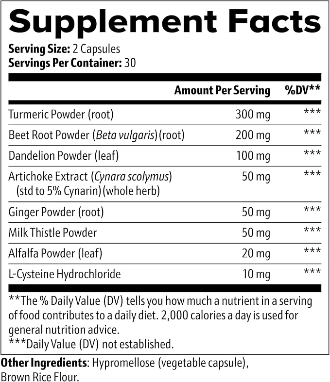 LiverLight Detox - Herbal Supplement, 60 Capsules - Turmeric, Milk Thistle, Plant-Based, Gluten-Free, Dairy-Free, Soy-Free, Nut-Free, Detoxify Support
