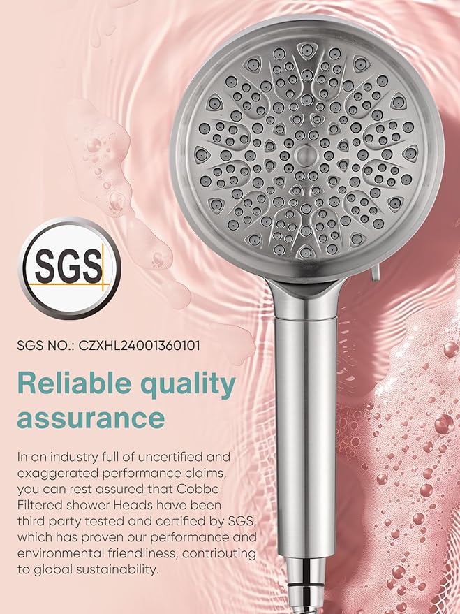 Cobbe Filtered Shower Head with Handheld, 6 Spray Modes, Water Softener Filters - Remove Chlorine, Reduce Dry Skin - Brushed Nickel