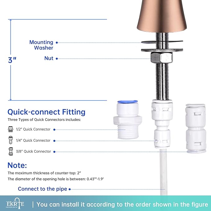 EKRTE Copper Drinking Water Purifier Faucet, Rose Gold Kitchen Bar Sink Drinking Water Purifier Faucet, Commercial Water Filtration Faucet for Under Sink Water Filter System,Brass RO Faucet in Copper
