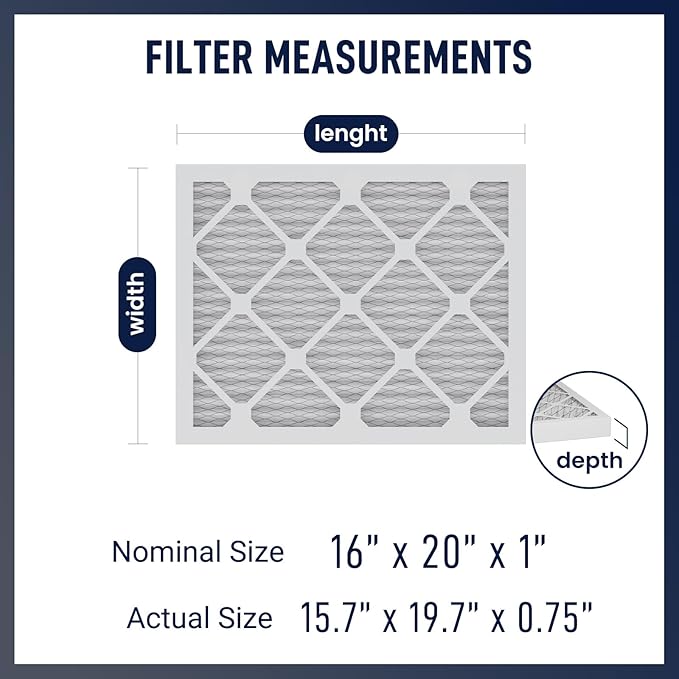 16x20x1 Air Filter, MERV 11, 6-Pack | Actual Size 15.7x19.7x0.75 |Compatible with HVAC, Air Conditioners & Furnaces– High Particle Capture & Smooth Airflow