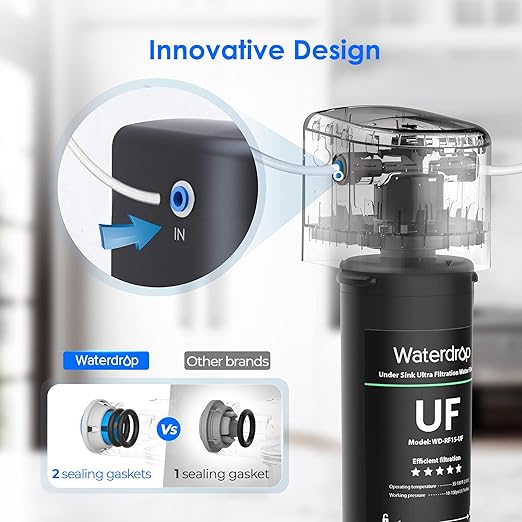 Waterdrop 15UB-UF 0.01 μm Ultra Filtration Under Sink Water Filter System for Baçtёria Reduction, Reduces Lead, Chlorine, Bad Taste & Odor, 19K Gallons, with Dedicated Brushed Nickel Faucet, USA Tech