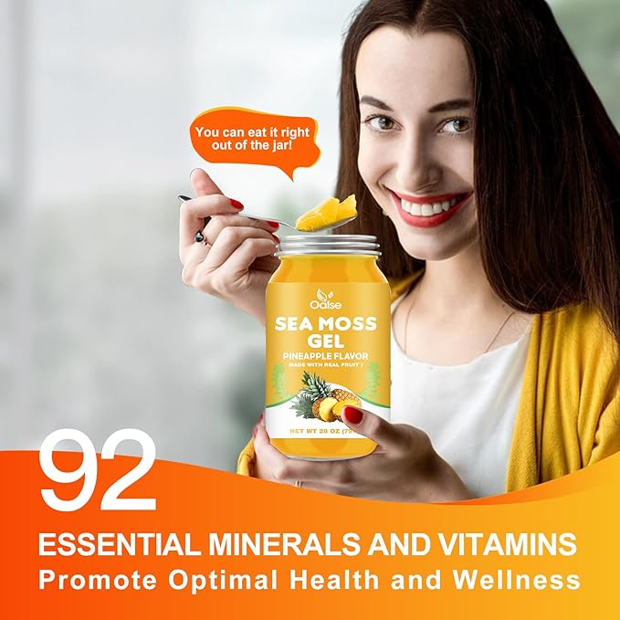 Sea Moss Gel - Raw Nutritious Irish Sea Moss Gel Rich in 102 Vitamins and Minerals, Proteins & Vitamins, Vegan-Friendly 28OZ Pineapple Flavor