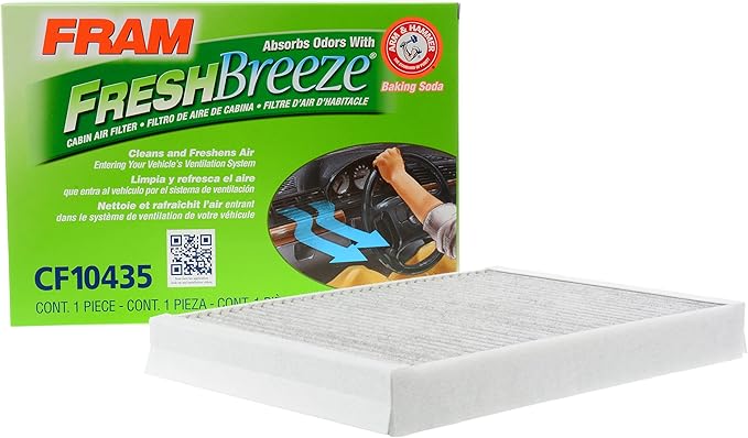 FRAM Fresh Breeze Cabin Air Filter Replacement for Car Passenger Compartment w/ Arm and Hammer Baking Soda,Easy Install,CF10435 for Select Land Rover and Volvo Vehicles,white,12.25"L x 9.7"W x 4.77"Th