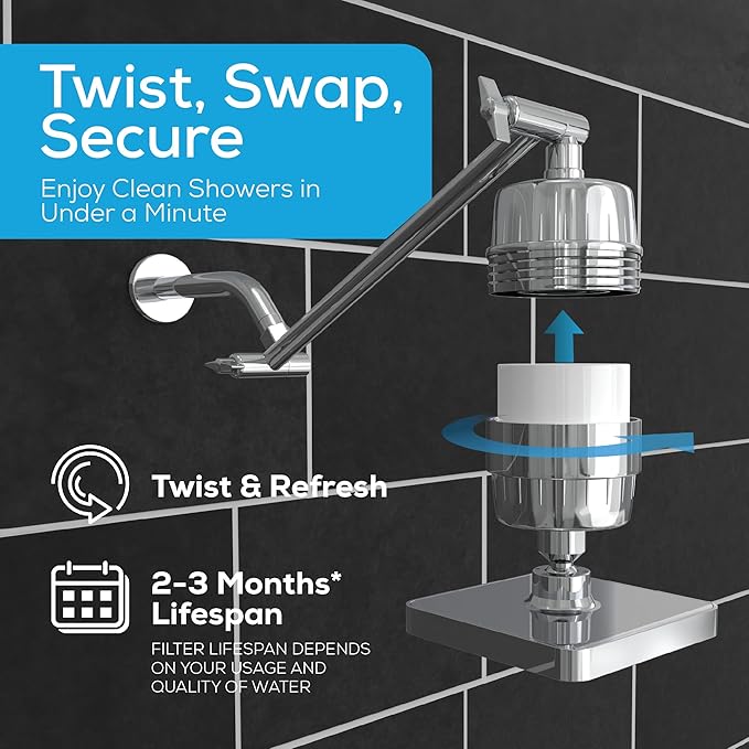 SparkPod 6" High Pressure Rain Shower Head with 23 Stage Filter Capsule & 11 Inch Adjustable Shower Arm Extension -Shower Filter Reduces Chlorine for Smoother Hair & Skin (Square, Polished Chrome)