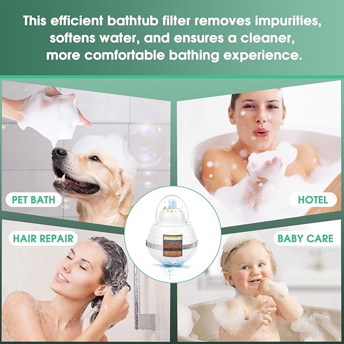 Bath Filter for Tub Faucet-Bath Water Filter for Bathtub with 8-Layer Filtration & Screen Filter Removes Hundreds of Contaminants for Softer Smoother Skin 2,500 Gallons of Filtration BPA-Free