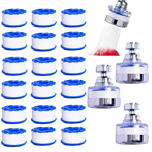 21Pcs Sink Water Filter Faucet with Cartridges Set, Universal 360 ° Rotating Kitchen Faucet Water Filter Removes Fluoride Heavy Metals Hard Water Compatible with Most Kitchen/Laundry Sink Faucets