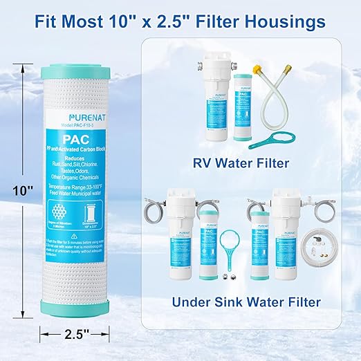 10"x2.5" Polypropylene and Carbon Block Compound Filter,5 Micron Water Filter Cartridge Replacement for Under Sink Water or RV Filter System,Highly Effective Reduces Sediment,Chlorine,Bad Taste&Odor