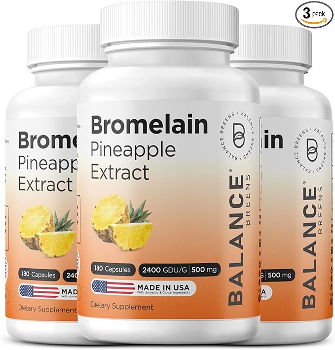 Balancebreens Bromelain 500mg Capsules – 2400 GDU Pineapple Extract Supplement for Joint Support, Natural Swelling Support, and Healthy Digestion – 180 Organic Capsules Made in USA