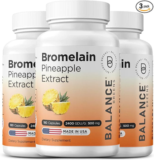 Balancebreens Bromelain 500mg Capsules – 2400 GDU Pineapple Extract Supplement for Joint Support, Natural Swelling Support, and Healthy Digestion – 180 Organic Capsules Made in USA