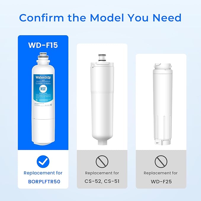 Waterdrop BORPLFTR50 Replacement for Bosch® Ultra Clarity® Pro 11032531, 12033030, 11025825, BORPLFTR55, B36CD50SNS, B36CT80SNS, B36CL80ENS, B36FD50SNS, WFC100MF, Refrigerator Water Filter, 3 Filters