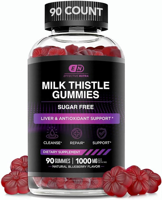 Milk Thistle Gummies | Sugar-Free Milk Thistle Extract 1000mg for Liver Detox & Antioxidant Support | Vegan, Gluten-Free| 45-Day Supply, Natural Berry Flavor, Made in USA (90 Count)