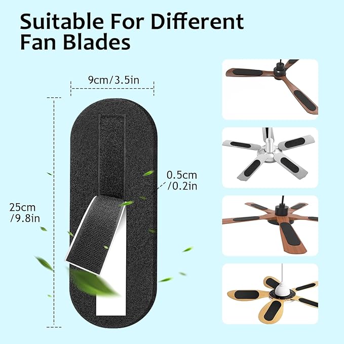 2025 Upgrade 10pcs Ceiling Fan Filters for Blades Easy-Stick Strong Fixity Activated Coconut Carbon Fan Filter for Ceiling Fan, Universal Fan Blade Air Fresh Purifier Cat Litter Box Filter, Black