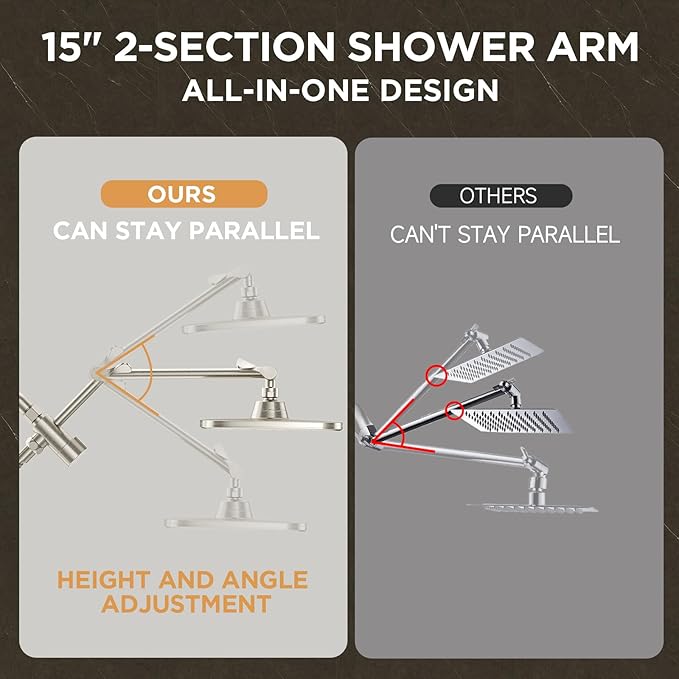 Veken Wide Brushed Nickel Rain Shower Head with Handheld, High Pressure Rainfall Showerhead Combo with Arm for Bathroom Accessories, Home Decor, Detachable Dual Shower with Multi Modes Handheld Spray