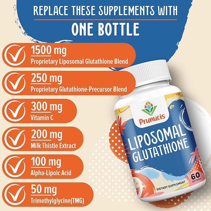 2400MG Liposomal Glutathione, Reduced L-Glutathione, Glutathione Supplement with Vitamin C, Master Antioxidants, Enhanced Absorption, Antioxidant Supplements - Immune System, 120 Softgels