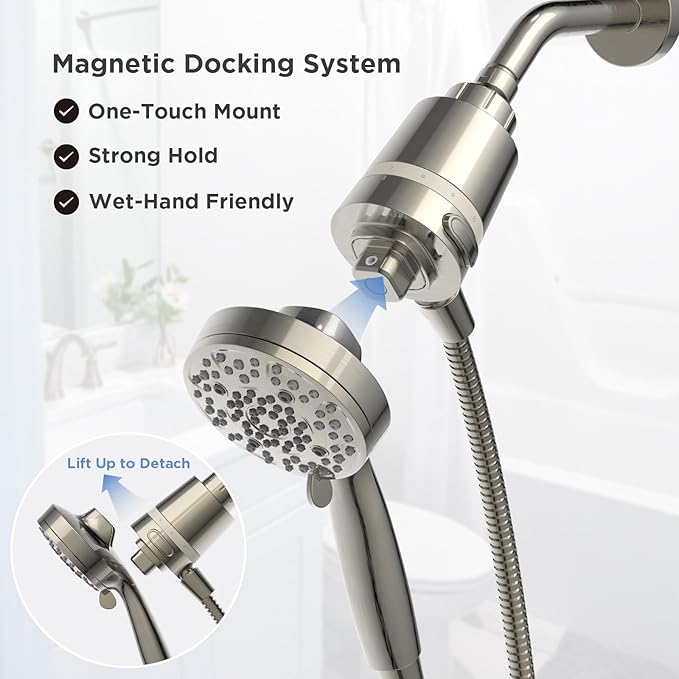 Filtered Shower Head with Handheld, Magnetic Docking System, High Pressure Handheld Shower Head with KDF Filter for Hard Water, 6 Spray Modes, Easy Installation – BNP