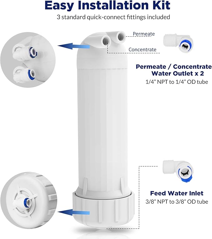 Membrane Solutions 400 GPD RO Membrane with Housing Set, Reverse Osmosis Membrane and 1812/2012 Housing for Maple Syrup DIY and Aquarium Water Systems (4 Pack)