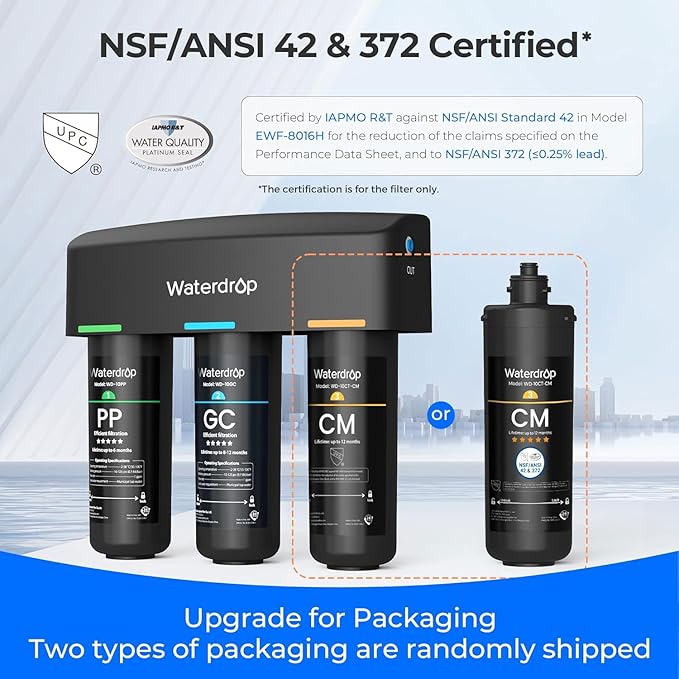 Waterdrop TSB-CM Under Sink Water Filter System Reduce Chloramine for CA, FL and Washington, D.C., NSF/ANSI 42 Certified Element, Reduces Chloramine, Chlorine, with Brushed Nickel Faucet
