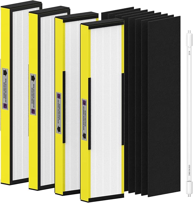 4 Pack FLT5000 True HEPA Filter C + LB5000 UV Bulb Compatible with AC5000/AC5000E/AC5250PT/AC5350B/AC5350BCA/AC5350W/AC5300B & CDAP5500BCA/CDAP5500WSP