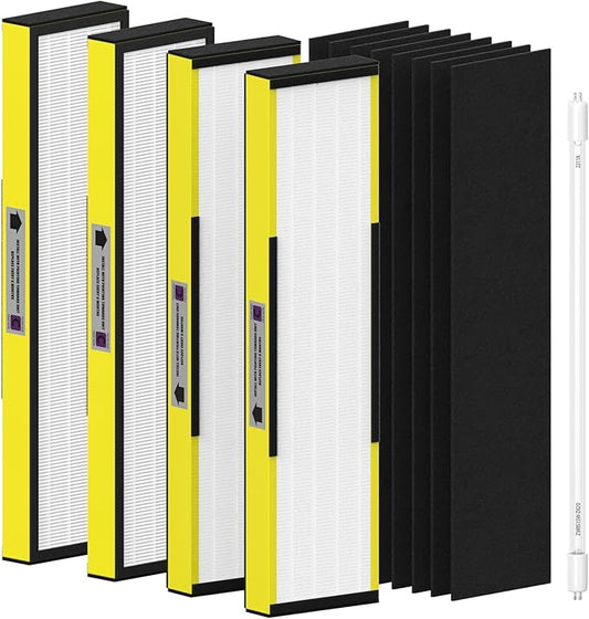 4 Pack FLT5000 True HEPA Filter C + LB5000 UV Bulb Compatible with AC5000/AC5000E/AC5250PT/AC5350B/AC5350BCA/AC5350W/AC5300B & CDAP5500BCA/CDAP5500WSP