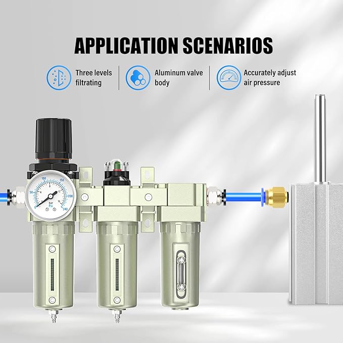 Heavy Duty Industrial Grade 3/4" NPT 3 Stage Air Drying System,Coalescing Filter, Particulate Filter, Desiccant Dryer and Air Regulator, Manual Drain, For Plasma Cutter and Paint Spray