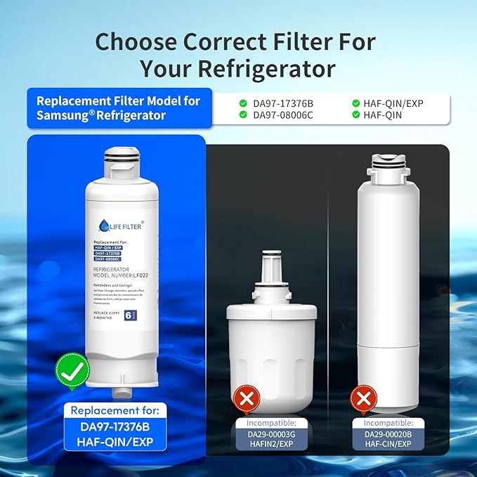 Lifefilter Replacement for DA97-17376B Water Filter, Compatible with HAF-QIN, HAF-QIN/EXP, DA97-08006C, RF23M8070SG, RF23M8070SR, RF23M8090SG, RF23M8090SR, RF23M8570SR, RF23M8590SG (3 Pack)