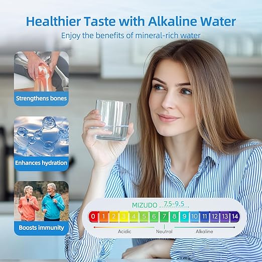 12 Months Remineralization Filter, MIZUDO 1/4" Quick Connect Alkaline Filter for RO Reverse Osmosis System Under Sink, PH Balance and Restore Minerals, 10-inch